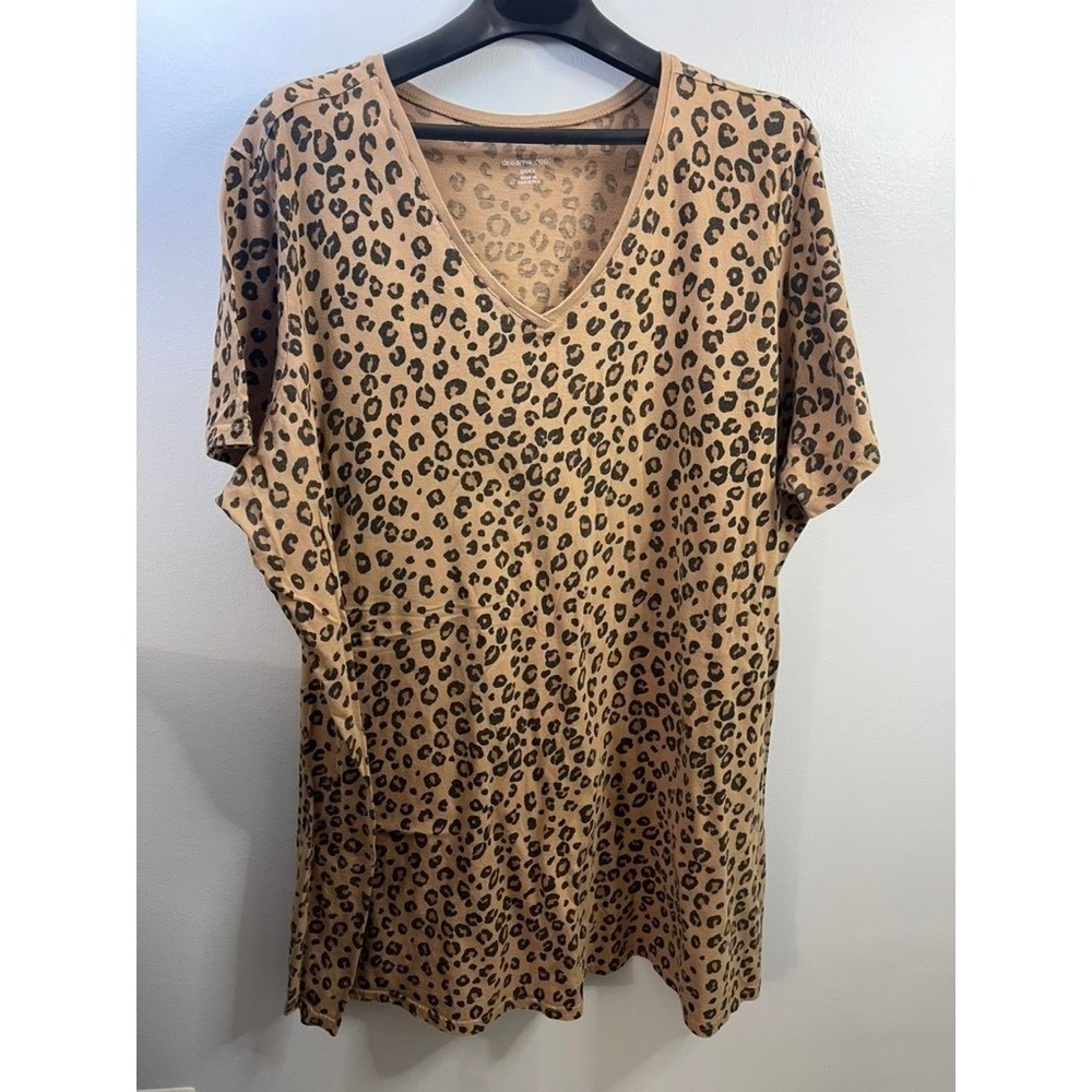 Dreams Co. Women's 3X 4X Leopard Print V Neck Night Gown Casual Tunic Top